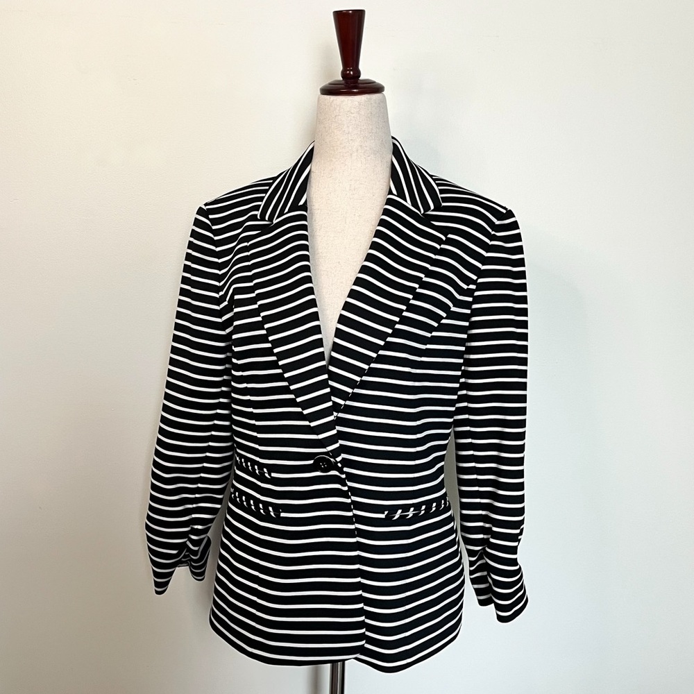 Nine West black and white striped blazer
